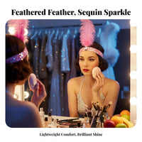 Glitter Feather Headpiece Crystal Accent Feather Headband 1920s Jazz-Age Headband Elastic Fit Headdress Vintage Design for Women