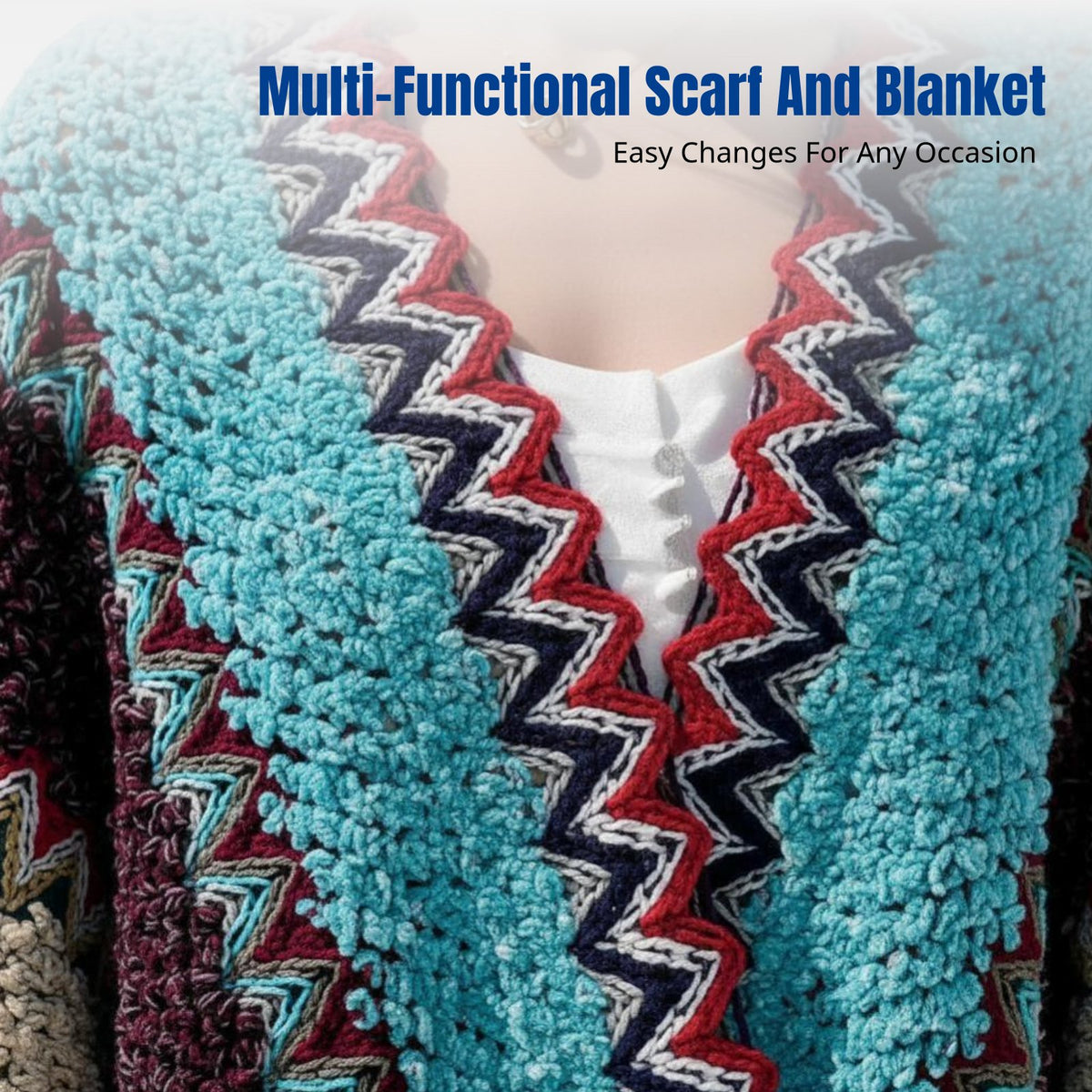 Bohemian Multicolor Shawl, Women's Ethnic Cape, Autumn Winter Scarf, Warm Reversible Blanket
