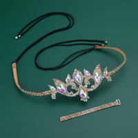 Belly Dance Headpiece Iridescent Rhinestones Belly Dance Head Chain Headdress Glittering Costume Jewelry Elastic Band
