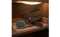 Floral Concho Belt Turquoise Stones Concho Belt Clothing Accessory Embossed Silver-Tone