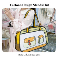 Large Capacity 2D Cartoon Illusion Bag Water Textile Flat Design Handbag Laptop Compartment for Women, Students