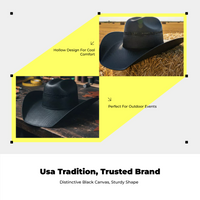 Black Wide Brim Cowboy Hat, Unisex, High Crown