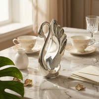 Swan Spoon Holder Metallic Finish Swan Dessert Spoon Organizer Rhinestone