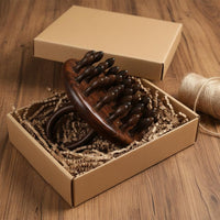 Ebony Wood Massage Comb Portable Circular Handle Head Massager All Hair Types