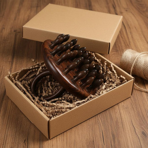 Ebony Wood Massage Comb Portable Circular Handle Head Massager All Hair Types