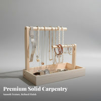 Solid Wood Wooden Jewelry Stand Minimalist Design Tabletop Jewelry Display Accessible Design for Women, Dresser Top, Bedroom, Closet