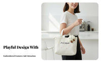 Small closureed Canvas Handbag Lightweight Lunch Pouch Minimalist Print for Women