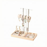 T-Shaped Jewelry Stand Wooden Base Necklace Stand Metal Frame