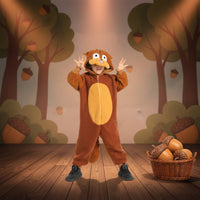 Kids Squirrel Costume Soft Fleece Material Soft Creature Pajamas Front Fastener