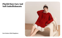3 Pieces Fuzzy Knit Crop Top Skirt Set Holiday Themed Red Bunny Girl Outfit
