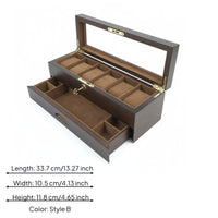 Double-Layer Watch Organizer Transparent Lid Wooden Watch Box Golden-Hued