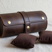Crazy Horse Leather Watch Pouch Scuff Protection Leather Travel Watch Case Suede Wristwatch Holder Strong Attractive Clasp