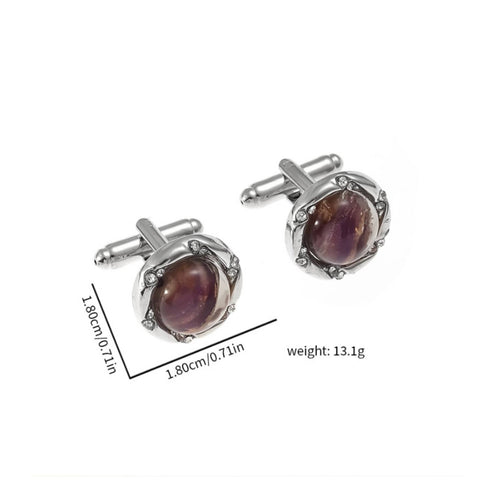2 Pieces French Cuff Links Elegant Design Round Precious Stone Cufflinks