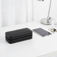 Multi-Compartment Watch Storage Box Soft Suede Lining Portable Watch Organizer Zippered Accessory Box Shockproof Jewelry