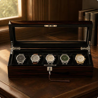 Wooden Watch Display Case Padded Slots Storage Metal Lock