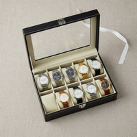 Leather Watch Storage Box Individual Compartments Watch Collector Case Men's Jewelry Organizer Metal Clasp Removable Pillows