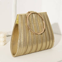 Pleated Evening Bag Compact Interior Circular Handle Clutch for Banquet