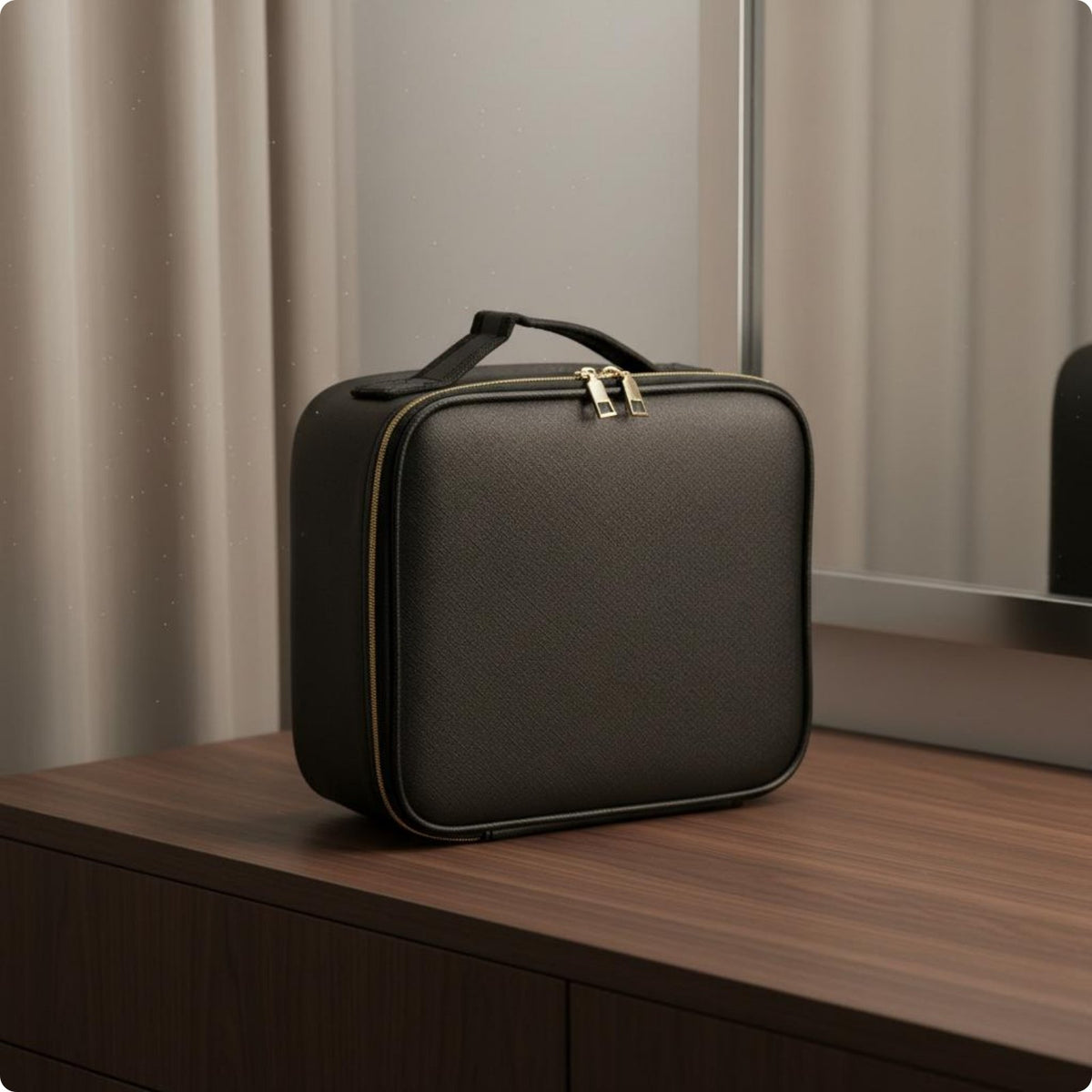 Portable Makeup Box with Light Water-Resistant Makeup Train Case with LED Mirror