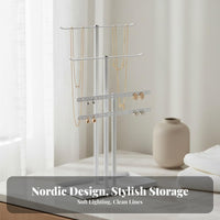 Crossbar Jewelry Tree Nordic Bar Jewelry Stand Necklace and Earring Holder Space Saving Necklace Holder with Tray for Women