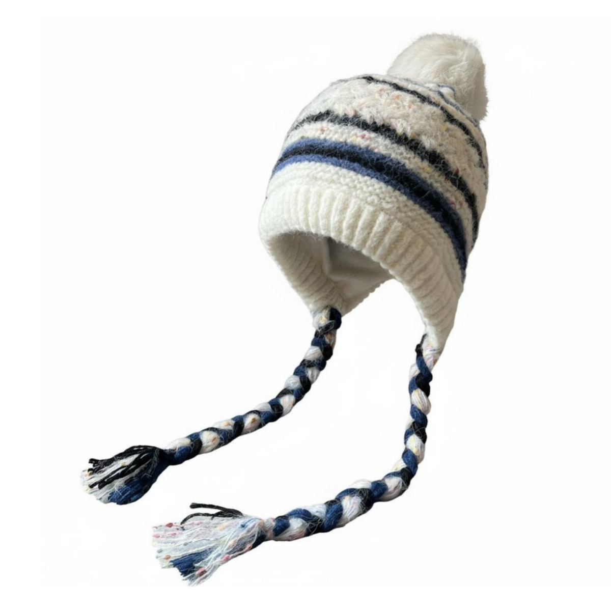 Winter Knit Hat Fleece Lined Warm Tassel Women