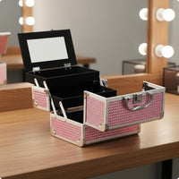 Makeup Box with Mirror Large Capacity Portable Beauty Suitcase Sturdy for Salon