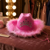 Pink Western Hat Feather Design Costume Accessory LED Light for Stage, Festival