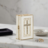 Book-Shaped Jewelry Box White Cross Jewelry Box Textured Cover