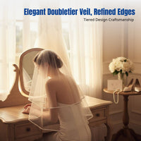 Bridal Veil, Double Tier Edged Design, Cream Wedding Headpiece with Comb, Elegant Photography