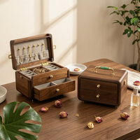Jewelry Box with Drawers Walnut Wooden Jewelry Box Compact for Vanity