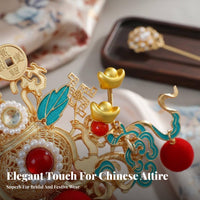 God of Wealth Hair Crown Good Luck Symbols Red Tassel Hair Comb Chinese Festive Hairpiece Handmade Traditional Chinese Headdress
