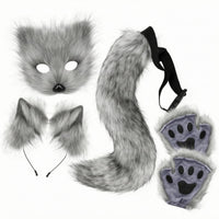 Costume Ear Headband Tail Face Covering Set Furry Animal Costume Accessories Soft Dress-up Kit