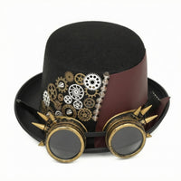 Steampunk Hat with Goggles Black Steampunk Top Hat Adjustable Strap