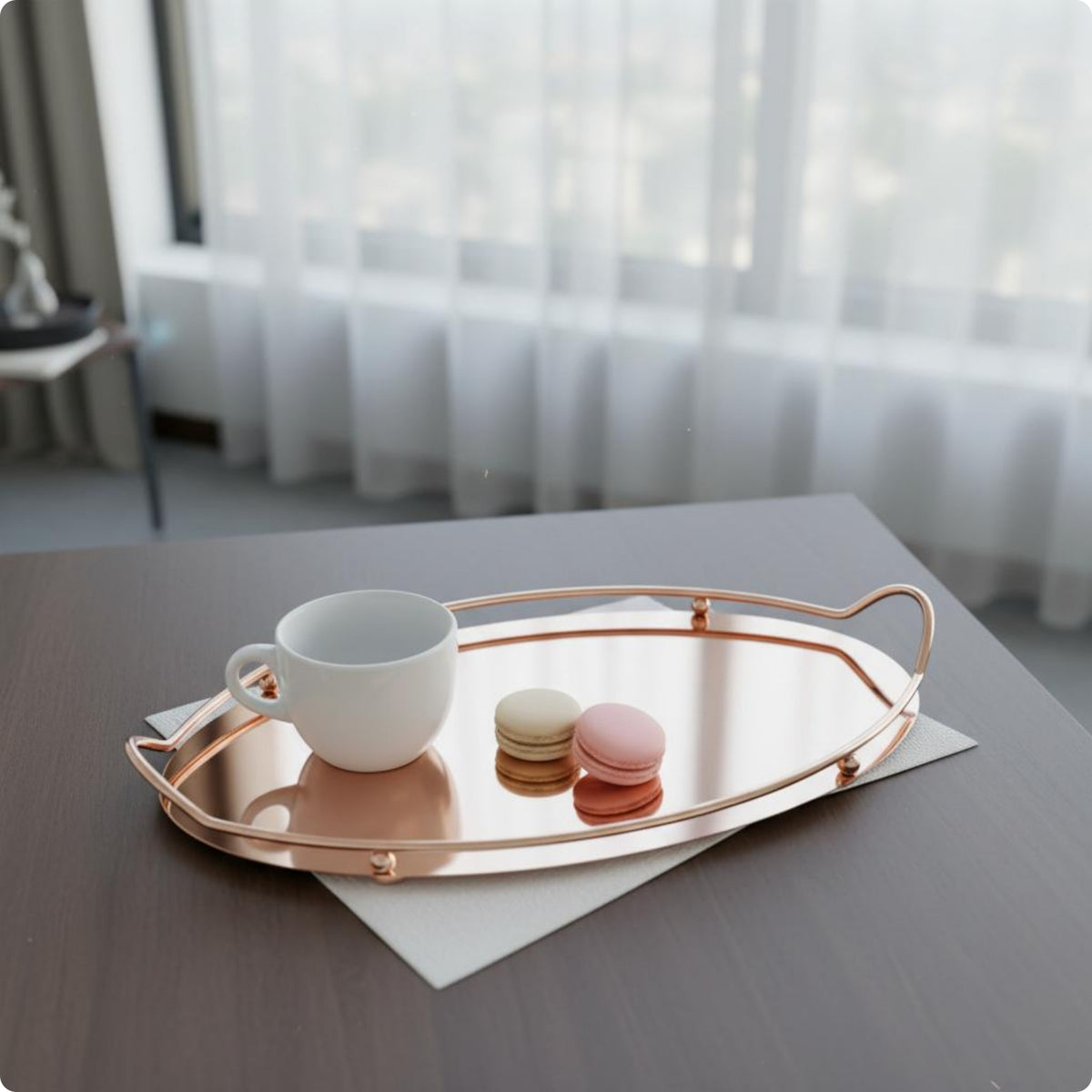 Beaded Elliptical Tray Decorative Double Handle Tray Easy to Clean Serving Platter for Office
