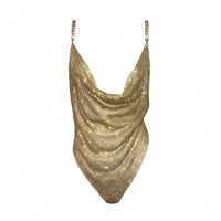 Chain Strap Cami Glittery Sequin Top Low-Cut for Party, Women