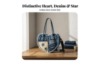 Heart Shaped Denim Bag Adjustable Strap Denim Crossbody Purse Fashion Heart Purse for Women, Teens, Shopping