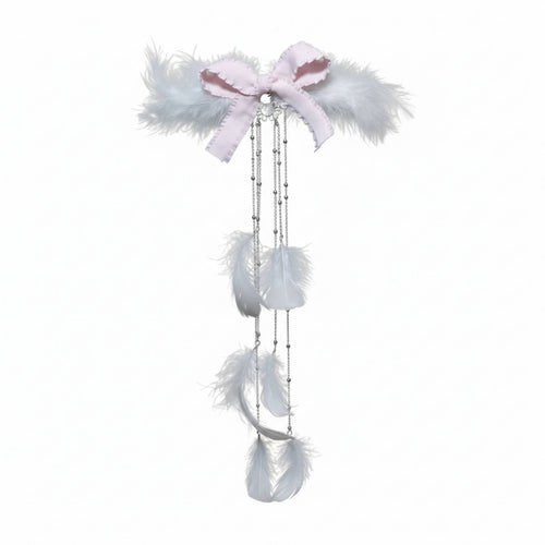Feather Hair Clip, Traditional Chinese Victorian Headpiece, Long Ribbon, Handmade Sweet Hair Accessory