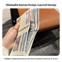 Korean Elegance Multi-Slot Card Case Stone Grain Texture Compact Card Holder Wallet Foldable for Girls, Travelers, Daily Use, Commuting
