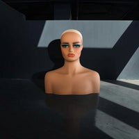 Mannequin Head with Shoulders Skin Tone Female Mannequin Bust Lightweight Hairpiece Display Head for Salon Owners, Jewelers, Hair Salons