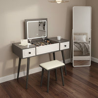 Hinged Lid Vanity Table Modern Minimalist Design Makeup Vanity with Storage Drawers Dressing Table with Mirror and Stool