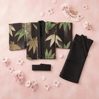 3 Pieces Black Waist Sash Wide Sleeves foliagePattern Kimono Jacket Matching Set