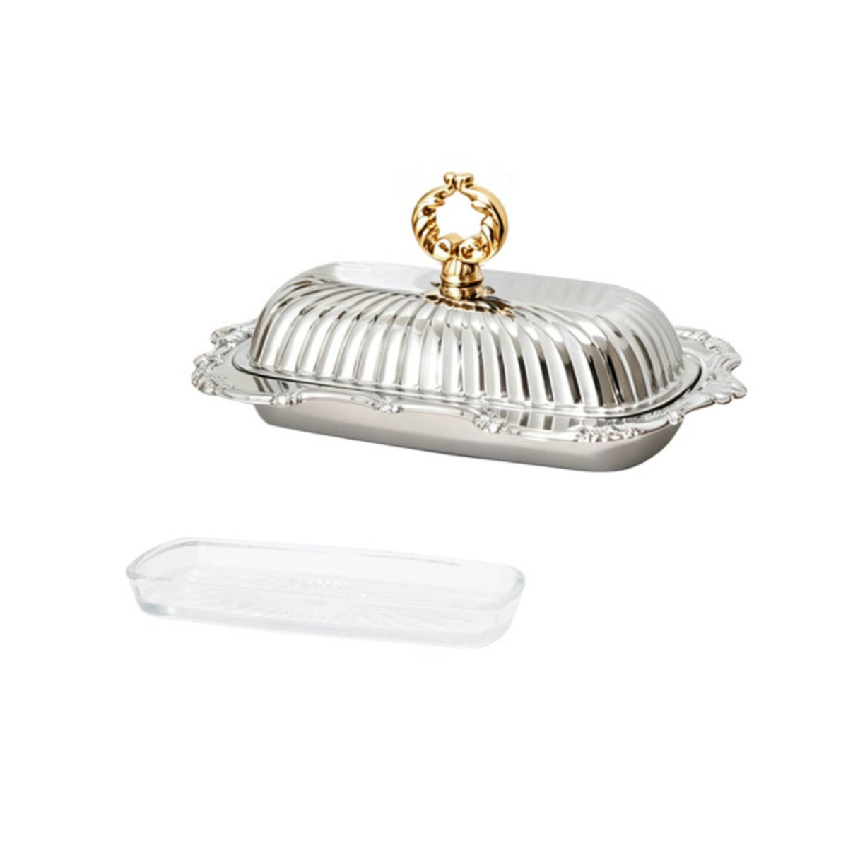 Vintage Butter Dish Edge Silver-Toned European-Style Butter Dish