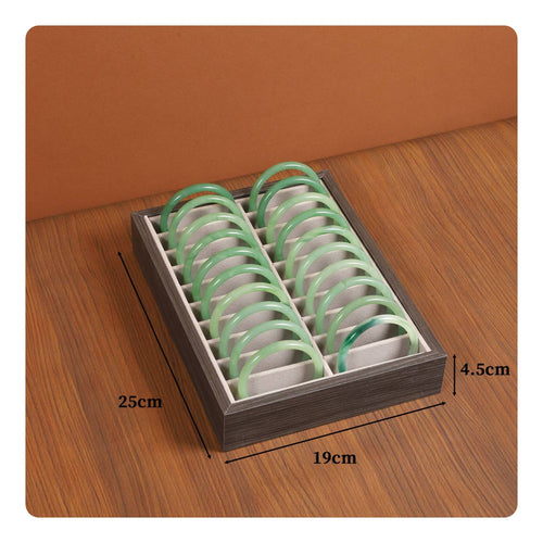 20-Slot Bracelet Tray Wood-Grain Bracelet Organizer Tray Textile-Lined