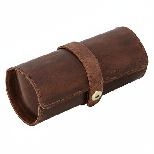 3-Watch Storage Roll Portable 3-Compartment Watch Roll Case Soft Safeguarding Interior Handmade for Men, Display