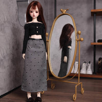 Pearl Button Doll Blouse Stretchy Material Shoulderless Shoulder Doll Top Winter