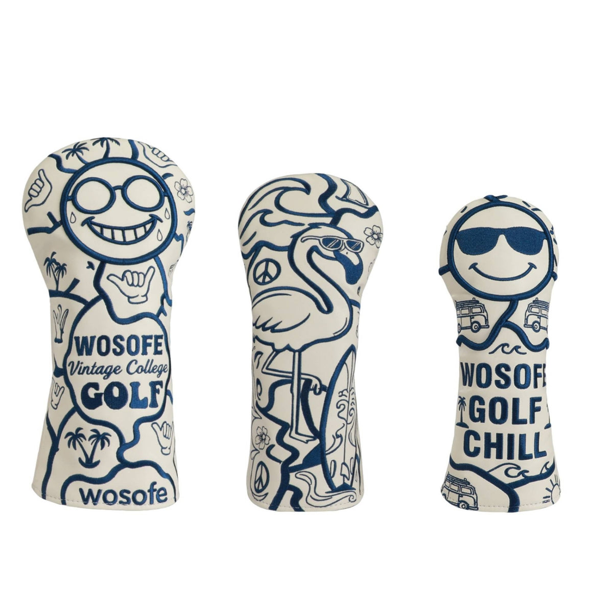 3 Pieces Golf Club Head Covers Vintage-Retro-Themed Wood Headcovers Elastic Headcover for Golfers