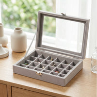 Jewelry Box with 24 Compartments Velvet Feel Jewelry Box with Clear Lid