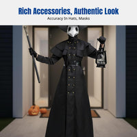 Halloween Plague Doctor Costume, Adult Medieval Steampunk, Black Crow Beak Mask, Cosplay Outfit