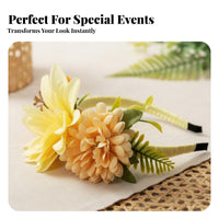 Bohemian Floral Headband, Fabric Flower Hair Accessory, Wedding Party Photo Prop for Women