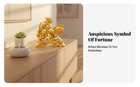 Sand Gold Finish Chinese Good Luck Figurine Symbol of Abundance Chinese Good Luck Statue Auspicious for Housewarming, Desktop, Entryway