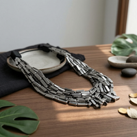 Bib Necklace with Drop Earrings Layered Necklace and Earrings Set Statement Costume Jewelry for Women, Parties